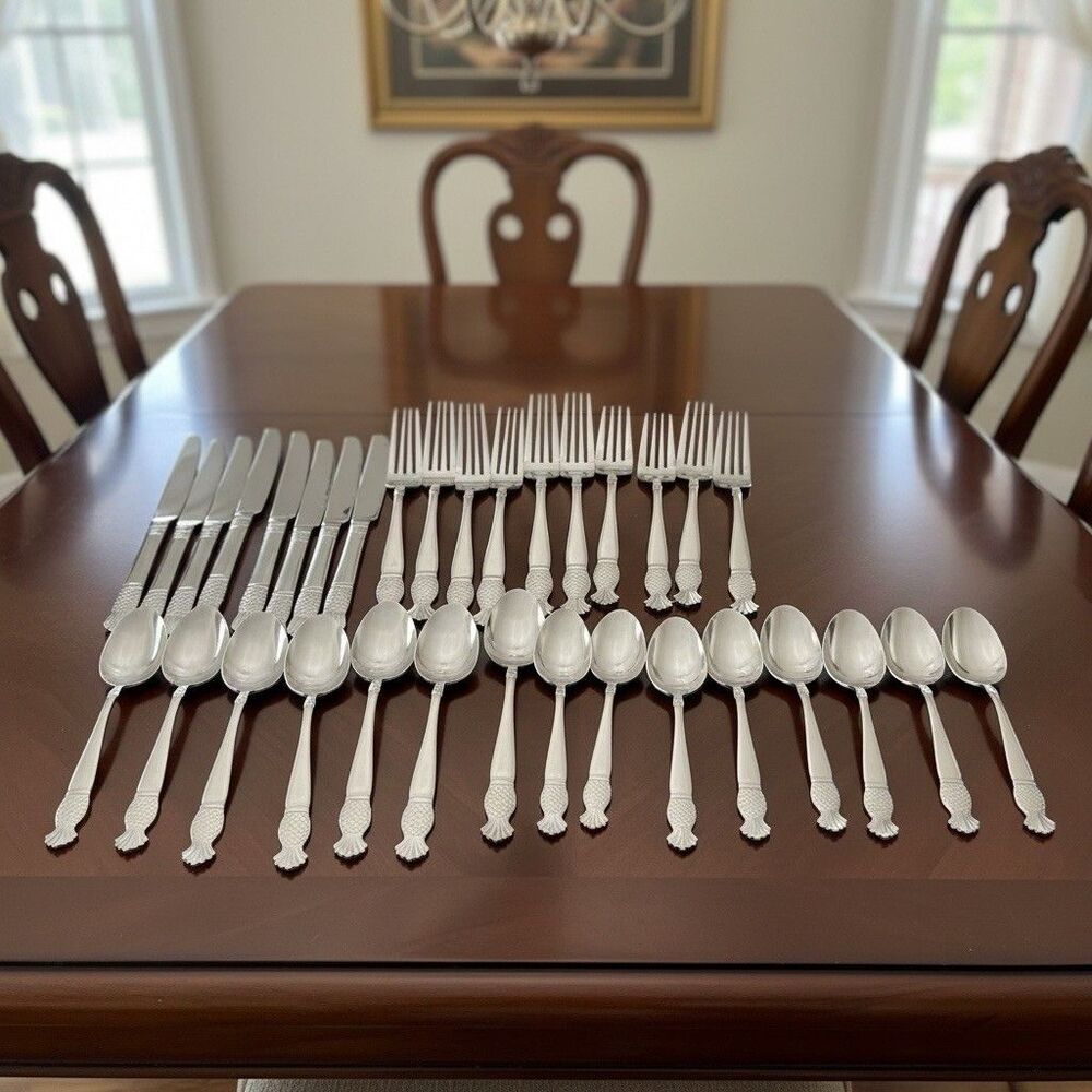 International Stainless Steel China Flatware Set Pineapple Fruit 33 Count